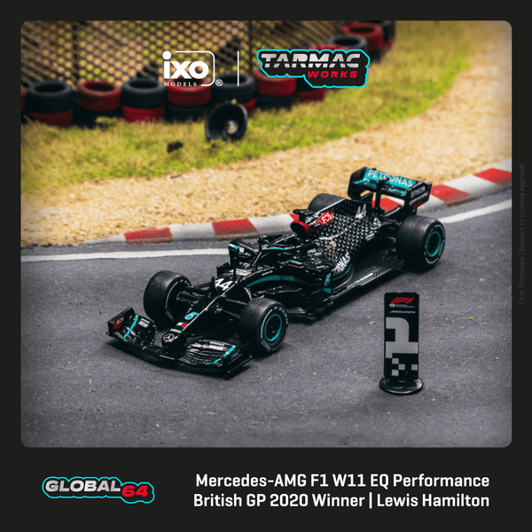 TARMAC WORKS GLOBAL64 1/64 Mercedes-AMG F1 W11 EQ Performance British Grand Prix 2020 Winner Lewis Hamilton T64G-F036-LH4