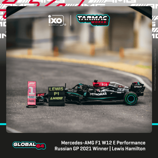TARMAC WORKS GLOBAL64 1/64 Mercedes-AMG F1 W12 E Performance Russian Grand Prix 2021 Winner 100th Win Lewis Hamilton T64G-F037-LH3