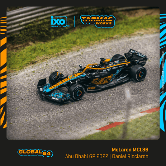 Tarmac Works GLOBAL64 1/64 McLaren MCL36 Abu Dhabi Grand Prix 2022 Daniel Ricciardo T64G-F041-DR3