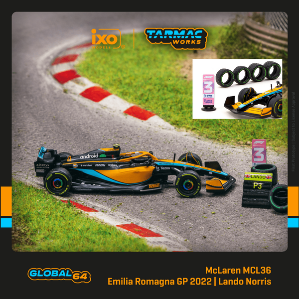 PREORDER TARMAC WORKS GLOBAL64 1/64 McLaren MCL36 Emilia Romagna Grand Prix 2022 Lando Norris T64G-F041-LN1 (Approx. Release Date : MARCH 2024 subject to manufacturer's final decision)