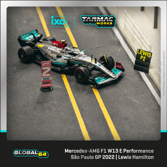 TARMAC WORKS GLOBAL64 1/64 Mercedes-AMG F1 W13 E Performance Sao Paulo Grand Prix 2022 Lewis Hamilton T64G-F044-LH1