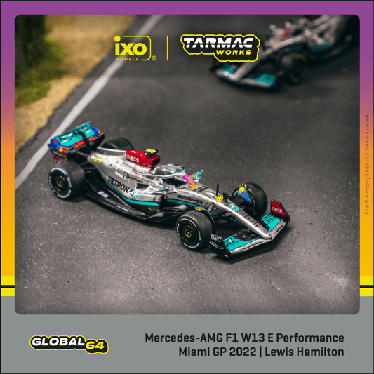 TARMAC WORKS GLOBAL64 1/64 Mercedes-AMG F1 W13 E Performance Miami Grand Prix 2022 Lewis Hamilton T64G-F044-LH2