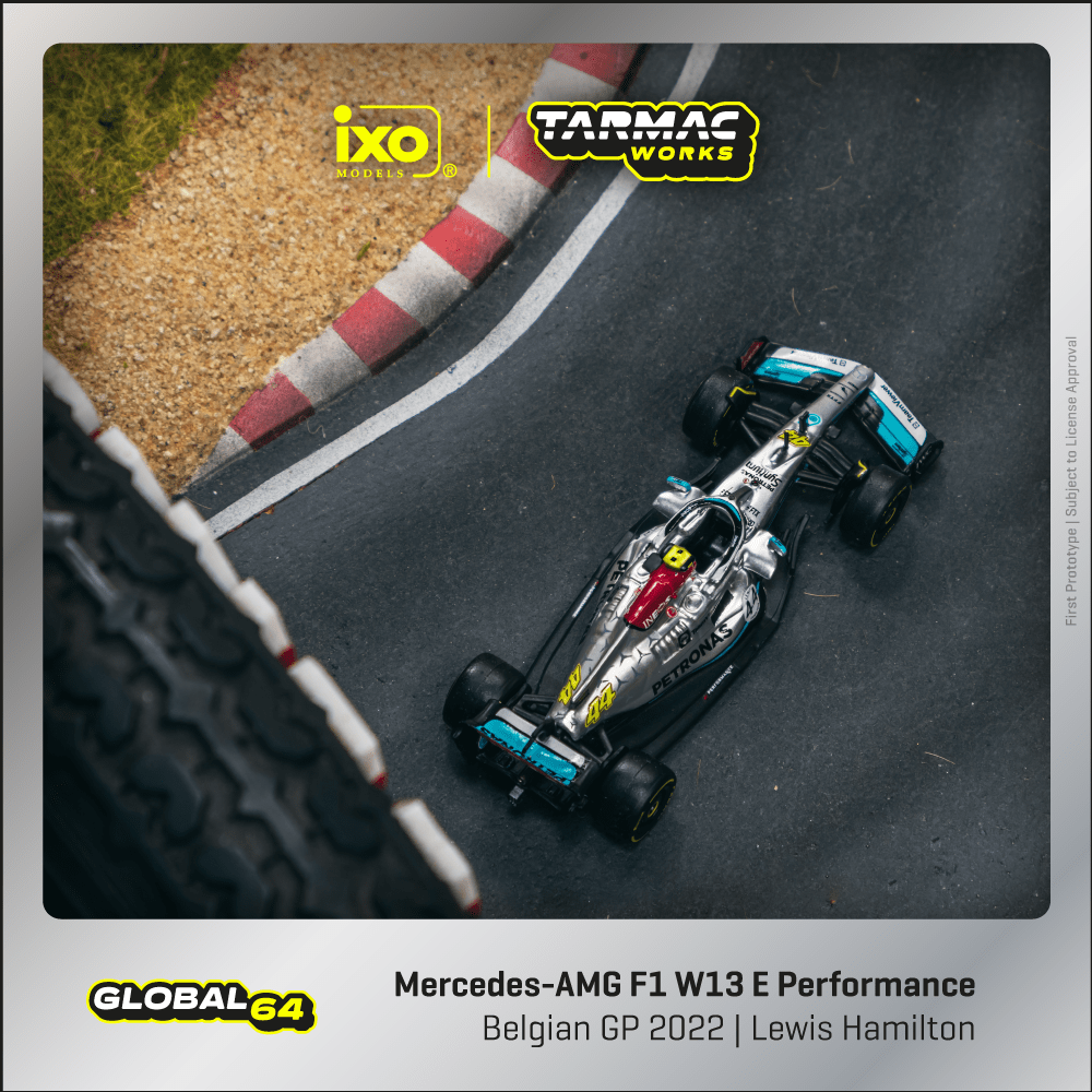 Tarmac Works GLOBAL64 1/64 Mercedes-AMG F1 W13 E Performance Belgian Grand Prix 2022 Lewis Hamilton T64G-F044-LH3