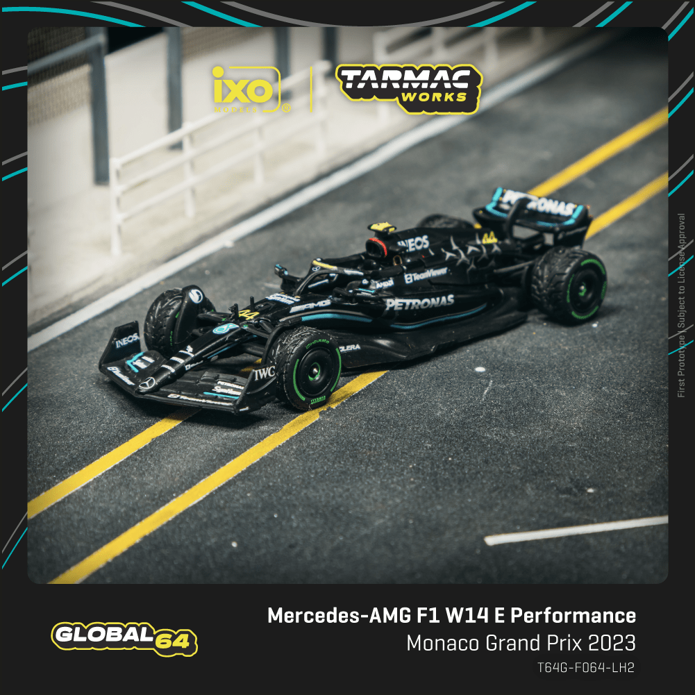 TARMAC WORKS GLOBAL64 1/64 Mercedes-AMG F1 W14 E Performance Monaco Grand Prix 2023 Lewis Hamilton T64G-F064-LH2