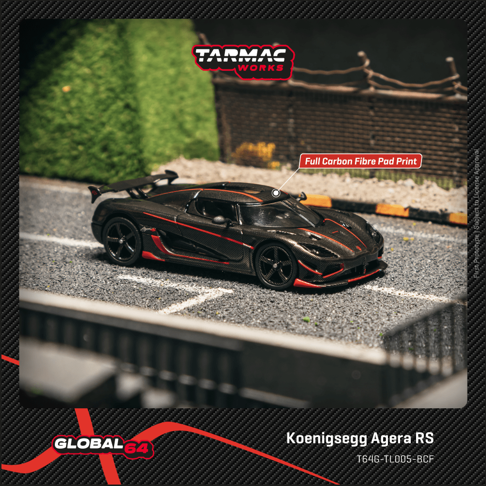 TARMAC WORKS GLOBAL64 1/64 Koenigsegg Agera RS Black Carbon Fiber / Red Accents T64G-TL005-BCF