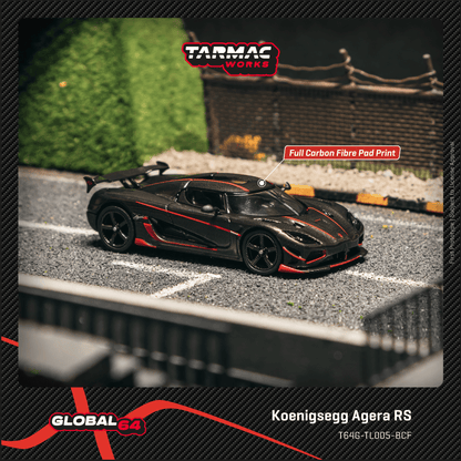 TARMAC WORKS GLOBAL64 1/64 Koenigsegg Agera RS Black Carbon Fiber / Red Accents T64G-TL005-BCF
