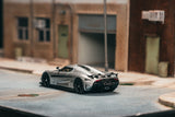 PREORDER TARMAC WORKS GLOBAL64 1/64 Koenigsegg Regera  Silver Metallic / Blue Accents Model Car + Trading Cards Combo Set T64G-TL017-SL (Approx. Release Date :  FEB 2026 subject to manufacturer's final decision)