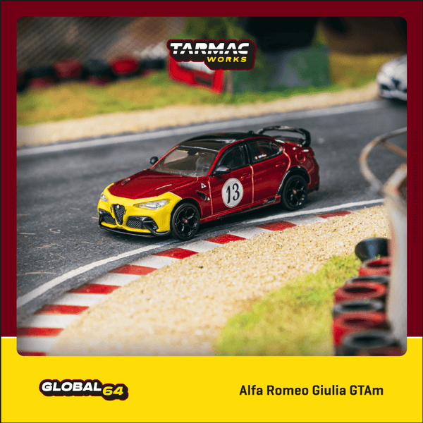 PREORDER Tarmac Works GLOBAL64 1/64 Alfa Romeo Giulia GTAm Red / Yellow T64G-TL031-MRY (Approx. Release Date : APRIL 2024 subject to manufacturer's final decision)