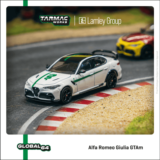 TARMAC WORKS GLOBAL64 1/64 Alfa Romeo Giulia GTAm White / Green Lamley Special Edition T64G-TL031-MWG