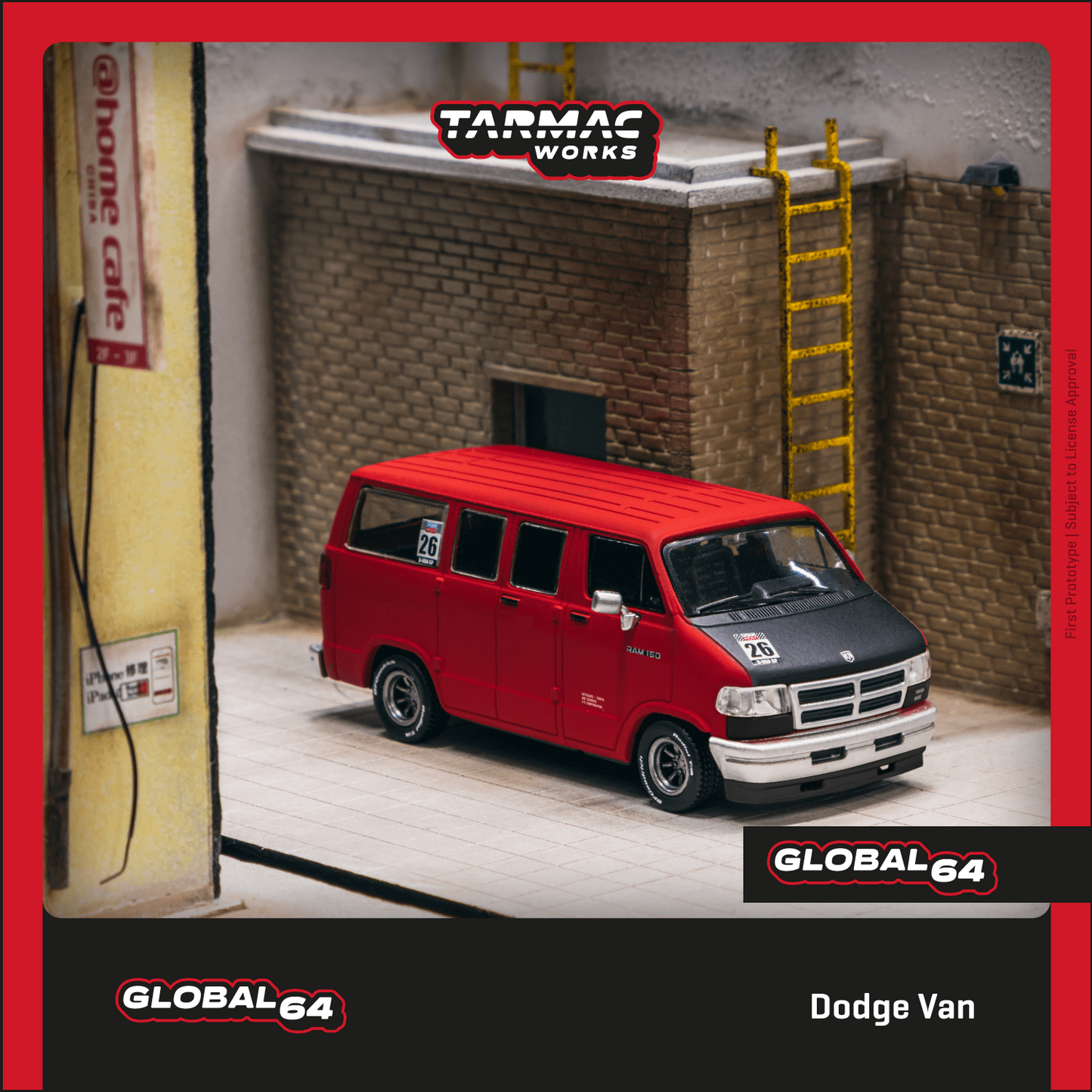 TARMAC WORKS GLOBAL64 1/64 Dodge Van Red T64G-TL032-RE