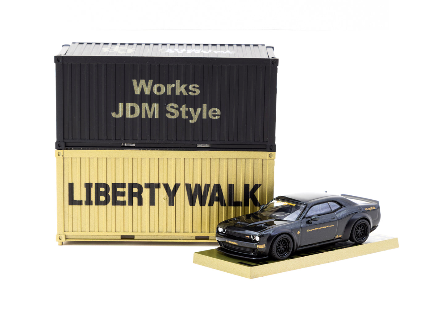 TARMAC WORKS GLOBAL64 1/64 LB-WORKS Dodge Challenger SRT Hellcat Black Metallic with 2 containers T64G-TL039-BK  ** LIMIT ONE PER CUSTOMER **