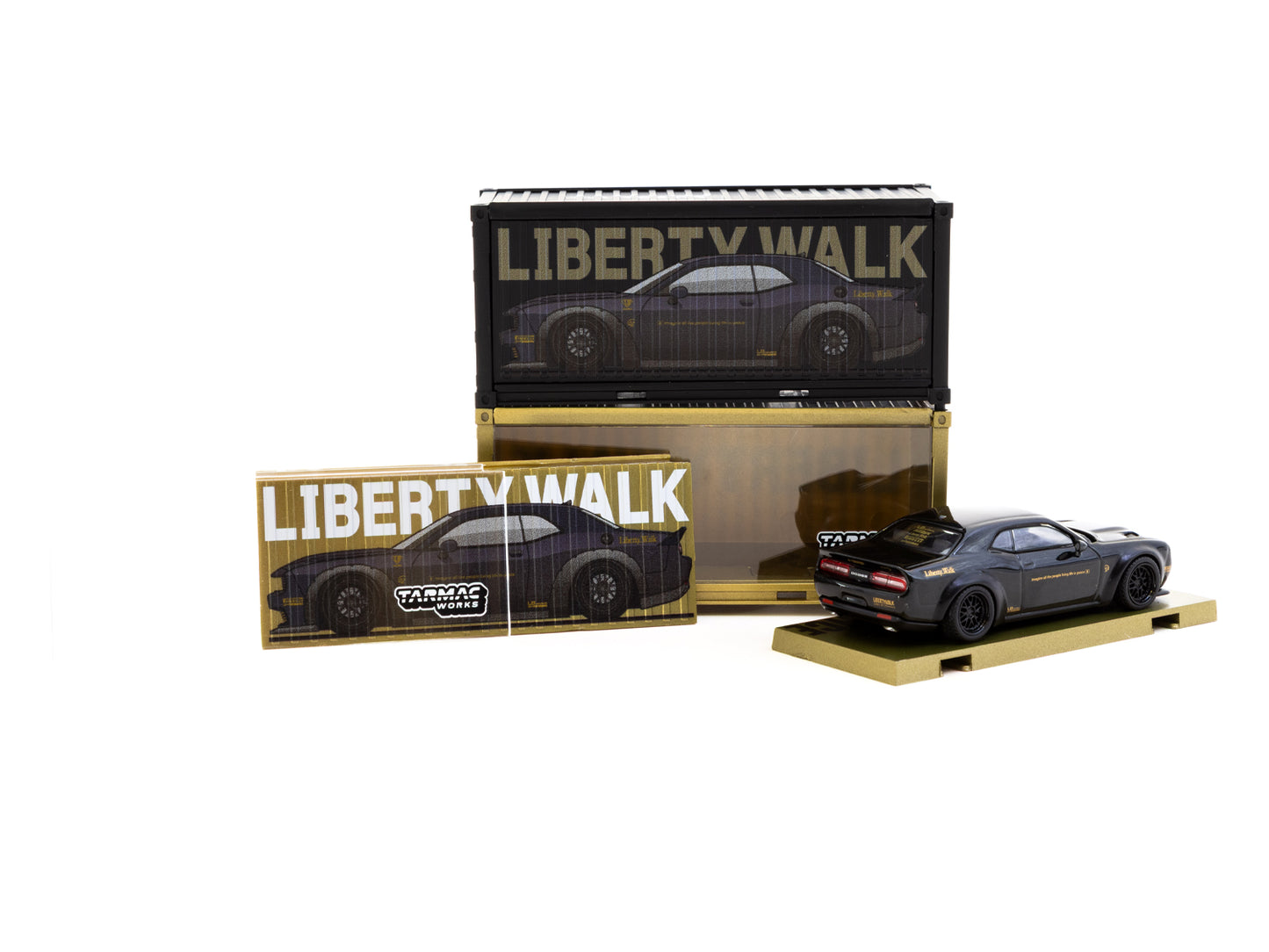 TARMAC WORKS GLOBAL64 1/64 LB-WORKS Dodge Challenger SRT Hellcat Black Metallic with 2 containers T64G-TL039-BK  ** LIMIT ONE PER CUSTOMER **