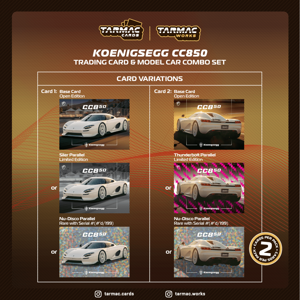 TARMAC WORKS GLOBAL64 1/64 Koenigsegg CC850 White Model Car + Trading Cards Combo Set T64G-TL051-WH