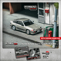 PREORDER TARMAC WORKS GLOBAL64 1/64 HONDA Ballade Sports MUGEN CR-X PRO Silver Model Car + Trading Cards Combo Set T64G-TL058-SL (Approx. Release Date :  JULY 2025 subject to manufacturer's final decision)