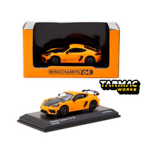 TARMAC WORKS x MINICHAMPS COLLAB64 1/64 Porsche Cayman GT4 RS Pastel Orange T64MC-004-OR