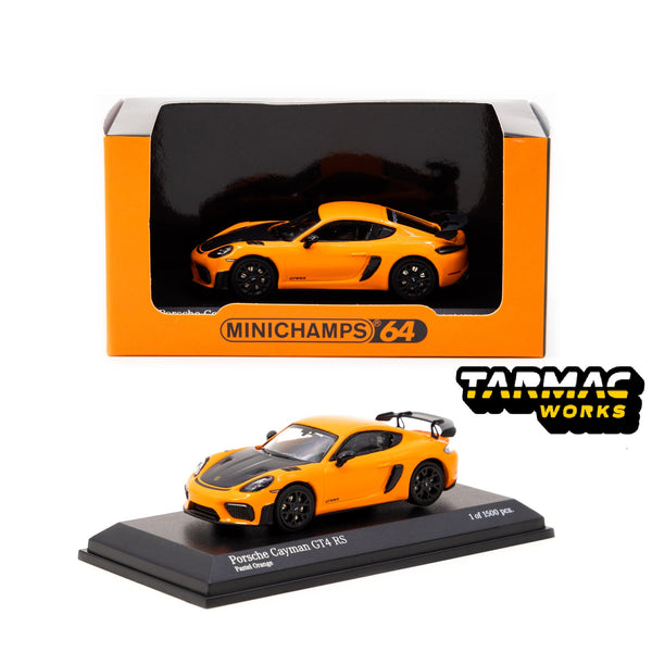 TARMAC WORKS x MINICHAMPS COLLAB64 1/64 Porsche Cayman GT4 RS Pastel Orange T64MC-004-OR
