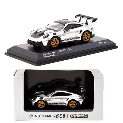 MINICHAMPS x Tarmac Works 1/64 Porsche 911 (992) GT3 RS GT Silver Metallic T64MC-005-SL