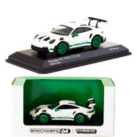 MINICHAMPS x Tarmac Works 1/64 Porsche 911 (992) GT3 RS White / Green 643062104 (T64MC-005-WG)