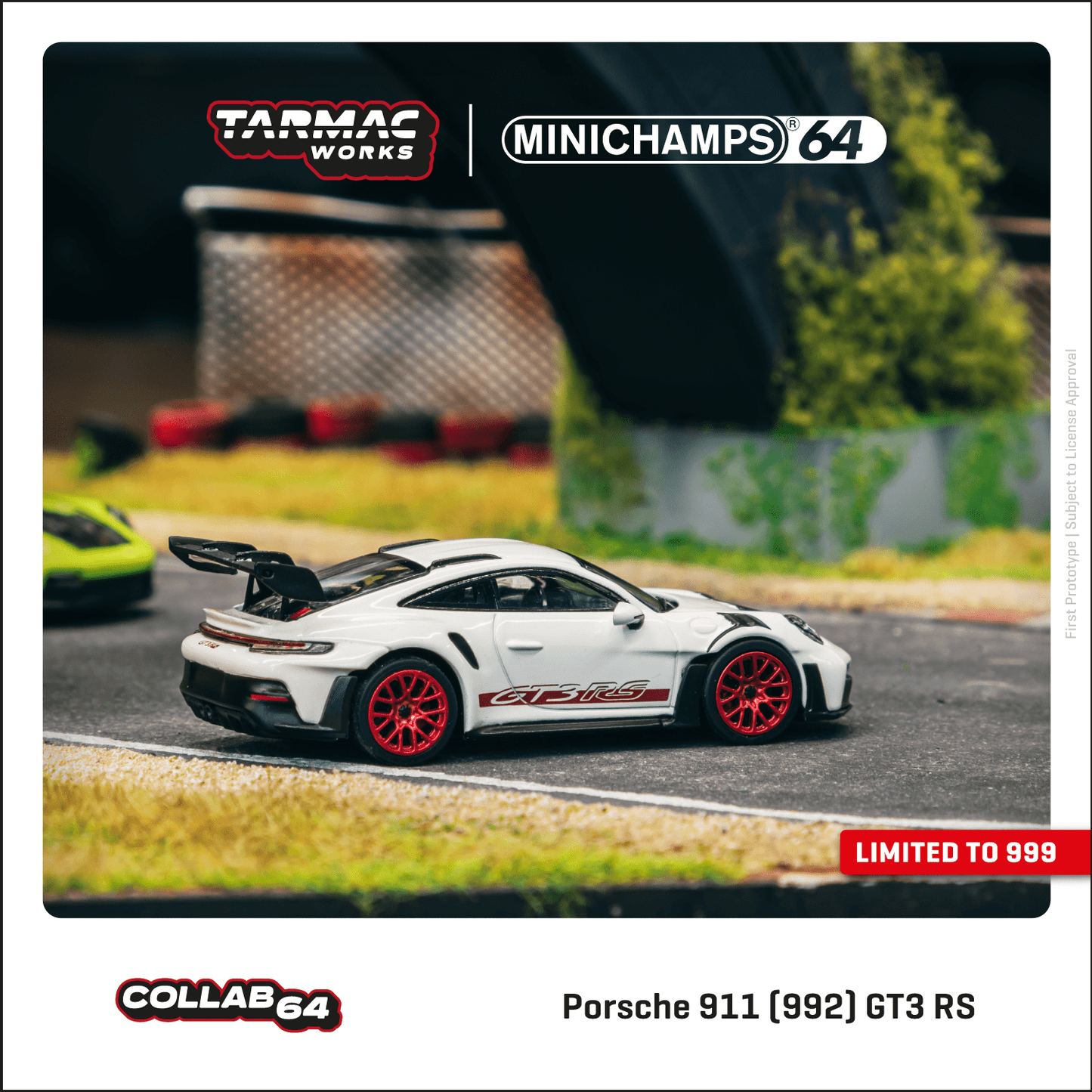 TARMAC WORKS COLLAB64 1/64 Porsche 911 (992) GT3 RS White / Red T64MC-005-WR