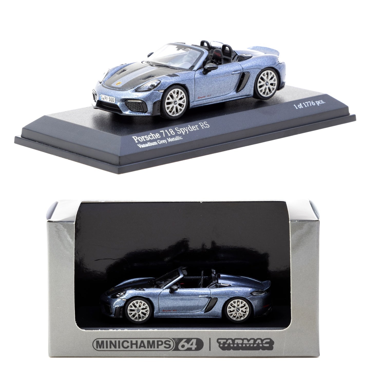 TARMAC WORKS COLLAB64 1/64 MINICHAMPS x Tarmac Works Porsche 718 Spyder RS  Vanadium Grey Metallic T64MC-008-VG