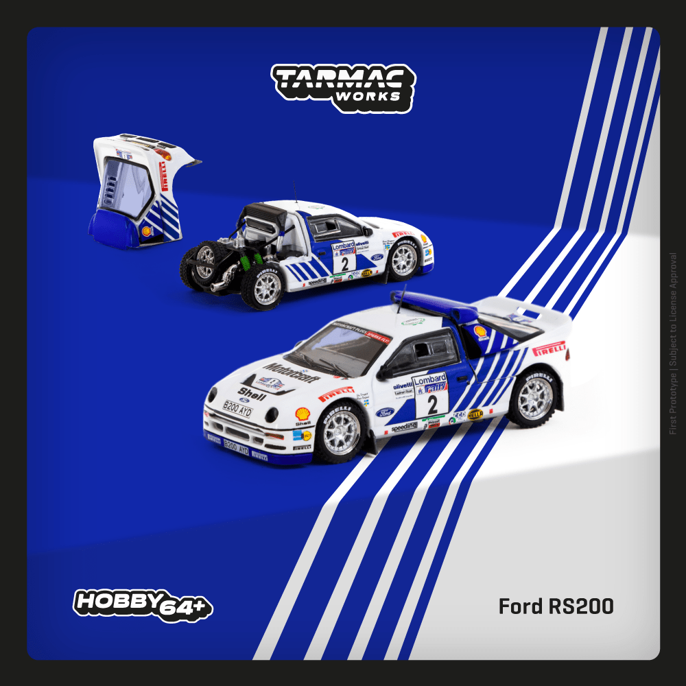 TARMAC WORKS HOBBY64+ 1/64 Ford RS200 Lombard RAC Rally 1986 Stig Blomqvist / Bruno Berglund T64P-001-86RAC02