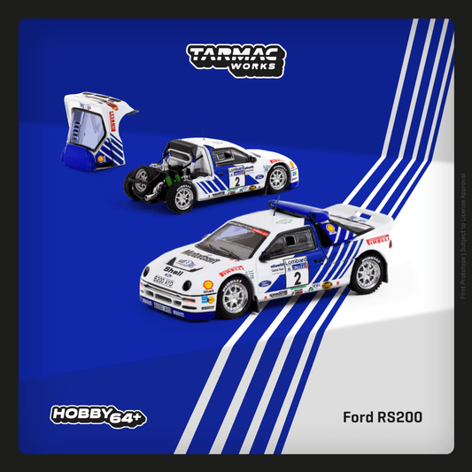 TARMAC WORKS HOBBY64+ 1/64 Ford RS200 Lombard RAC Rally 1986 Stig Blomqvist / Bruno Berglund T64P-001-86RAC02