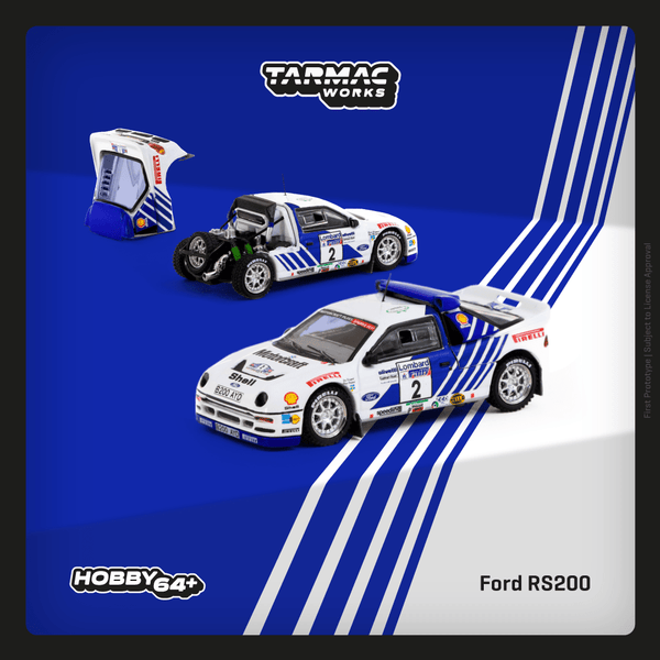 PREORDER TARMAC WORKS HOBBY64+ 1/64 Ford RS200 Lombard RAC Rally 1986 Stig Blomqvist / Bruno Berglund T64P-001-86RAC02 (Approx. Release Date : NOVEMBER 2024 subject to manufacturer's final decision)