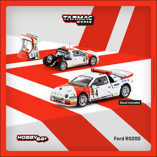 TARMAC WORKS HOBBY64+ 1/64 Ford RS200 Rallye Catalunya 1986 Antonio Zanini / Josep Autet T64P-001-86RC04