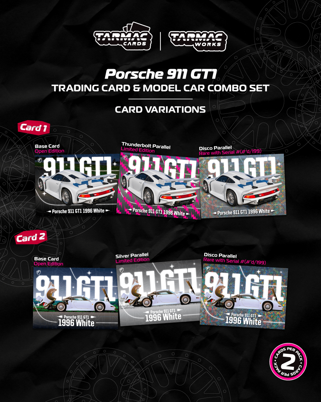 PREORDER TARMAC WORKS HOBBY64+ 1/64 Porsche 911 GT1  White Model Car + Trading Cards Combo Set T64P-004-WH (Approx. Release Date :  FEB 2026 subject to manufacturer's final decision)