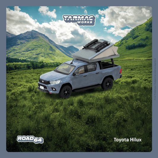 Tarmac Works ROAD64 1/64 Toyota Hilux  Grey - With camping tent T64R-041-CAMP