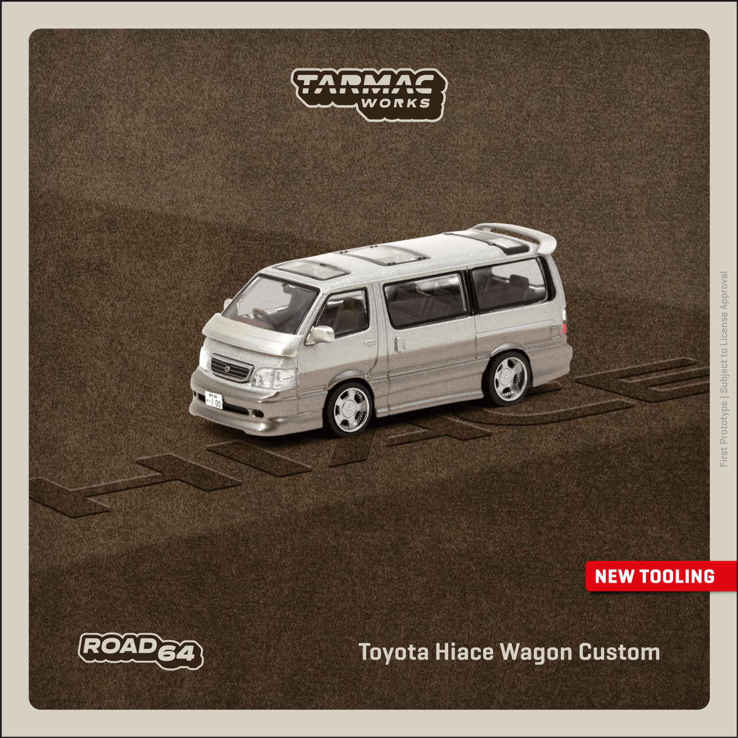 TARMAC WORKS ROAD64 1/64 Toyota Hiace Wagon Custom Silver / Brown T64R-078-BR