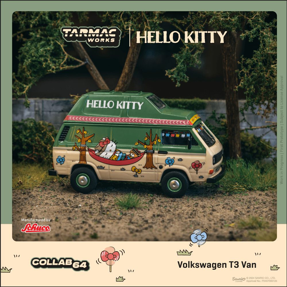 TARMAC WORKS COLLAB64 1/64 Volkswagen T3 Van Hello Kitty Camping T64S-001-HK
