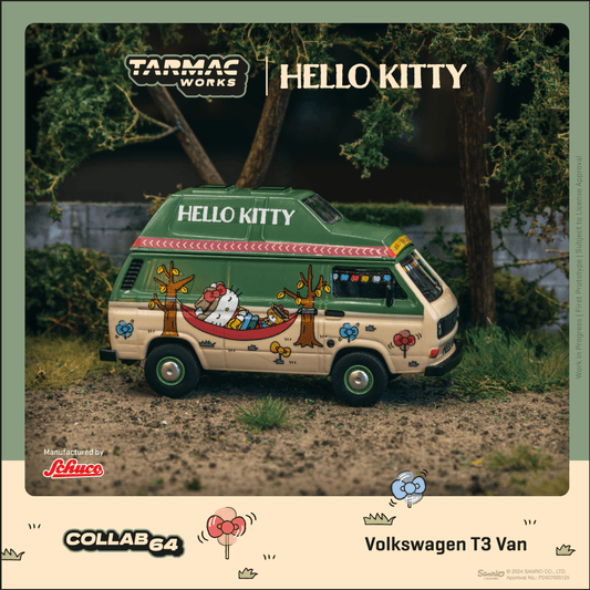 TARMAC WORKS COLLAB64 1/64 Volkswagen T3 Van Hello Kitty Camping T64S-001-HK