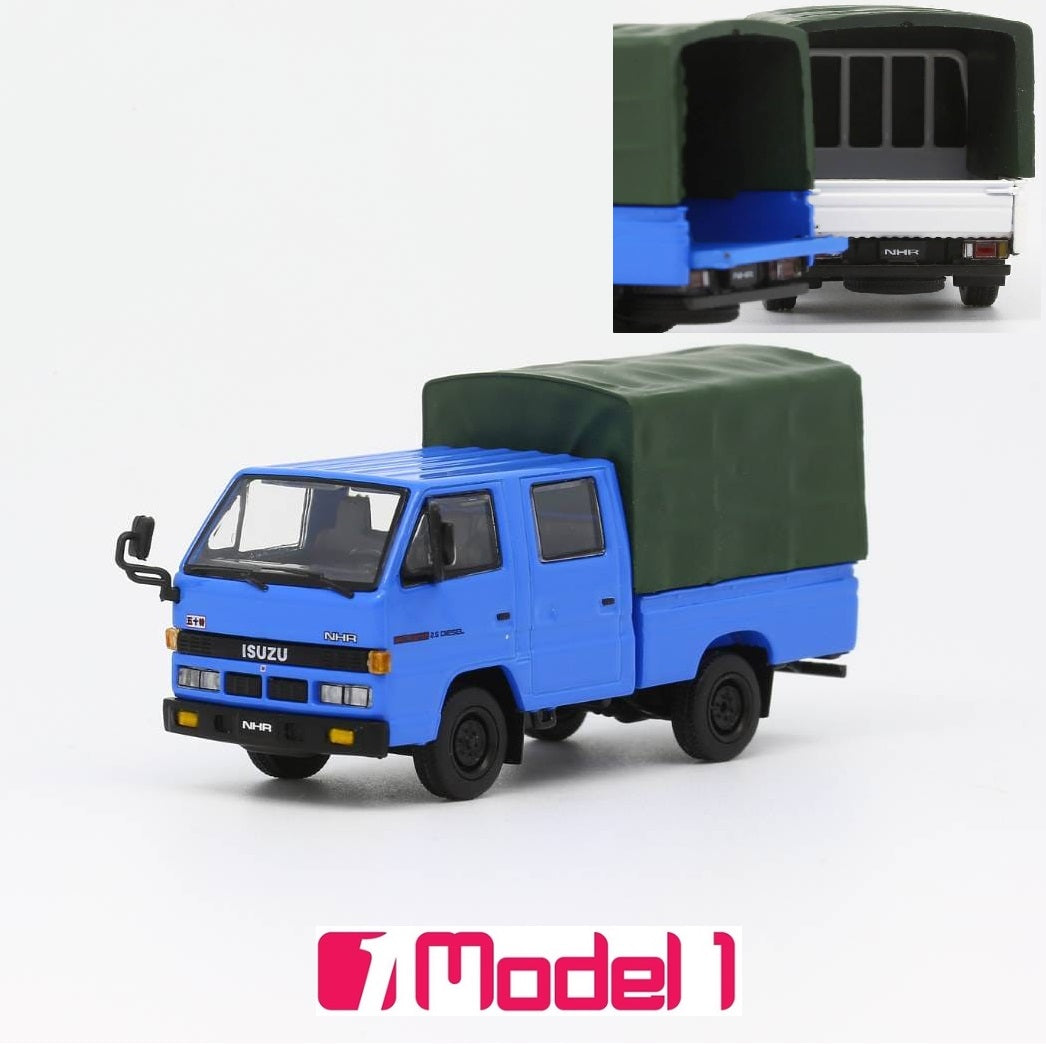 Model 1 1/64 Isuzu NHR 1987 Blue LHD with Canvas T66642