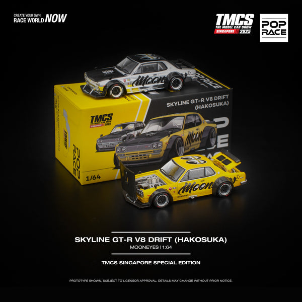 POPRACE 1/64 SKYLINE GT-R V8 DRIFT (HAKOSUKA) MOONEYES TMCS SINGAPORE SPECIAL EDITION ** CHASE CARS ARE RANDOMLY PACKED **