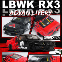 PREORDER INNO64 1/64 LBWK MAZDA RX3 SAVANNA  "ADVAN LIVERY" IN64-LBWKRX3-02 (Approx. Release Date : JULY 2024 subject to the manufacturer's final decision)