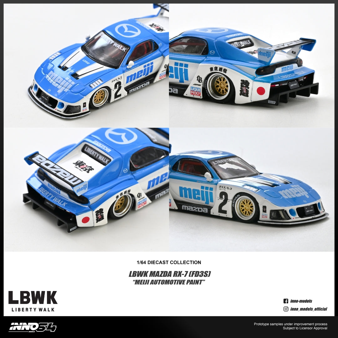 PREORDER INNO64 1/64 LBWK MAZDA RX7 (FD3S) “Meiji Automotive Paint”  IN64-LBWKRX7-10 (Approx. Release Date : Q1 2027 subject to the manufacturer's final decision) **Chase cars are randomly packed**