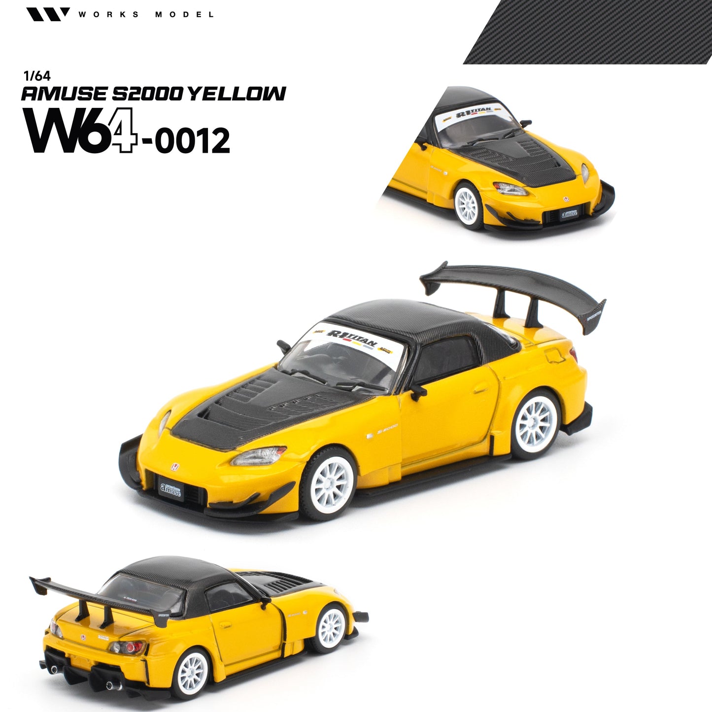 PREORDER WORKS 1/64 AMUSE S2000 YELLOW W640012  (Approx. Release Date: Q2 2027 and subject to the manufacturer's final decision)