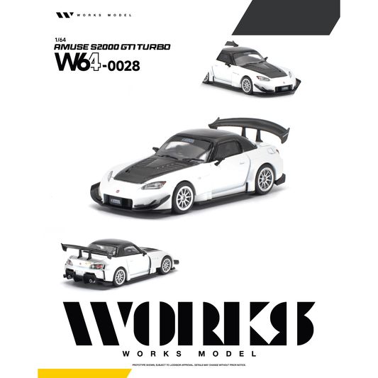PREORDER WORKS 1/64 AMUSE S2000 GT1 TURBO WHITE  W640028 (Approx. Release Date: Q2 2027 and subject to the manufacturer's final decision)