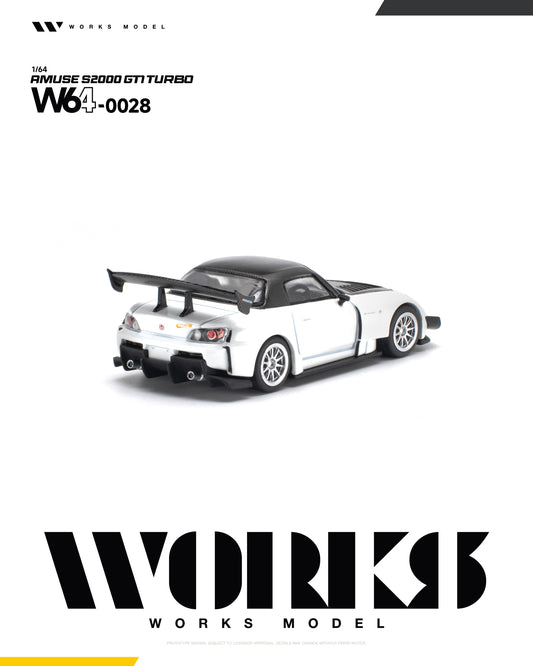PREORDER WORKS 1/64 AMUSE S2000 GT1 TURBO WHITE  W640028 (Approx. Release Date: Q2 2027 and subject to the manufacturer's final decision)
