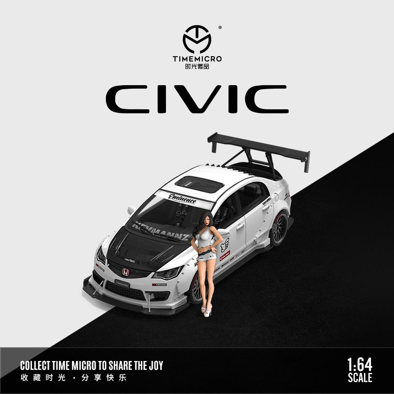 TIME MICRO 1/64 Honda Civic Modified WHITE with Figurine