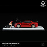 TIME MICRO 1/64 Nissan GTR R34 Red with Carbon Bonnet and Figurine