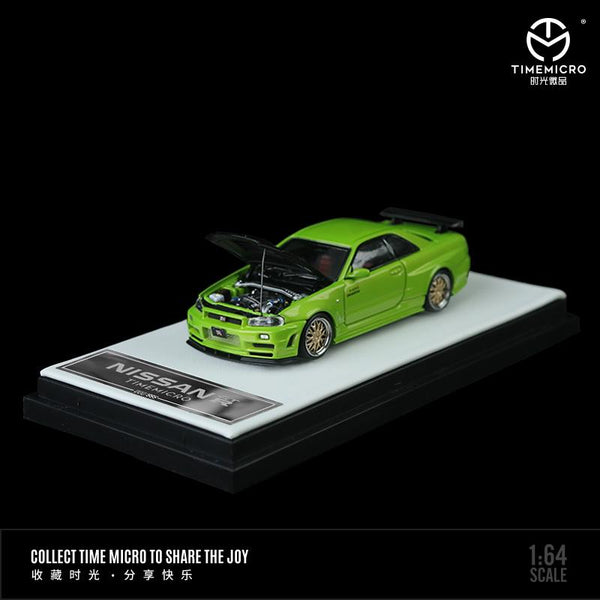 TIME MICRO 1/64 Nissan GTR R34 Green with Carbon Bonnet