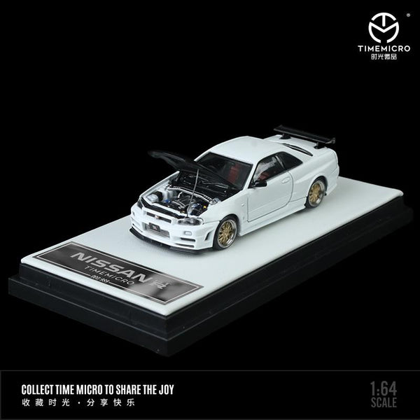 TIME MICRO 1/64 Nissan GTR R34 White with Carbon Bonnet