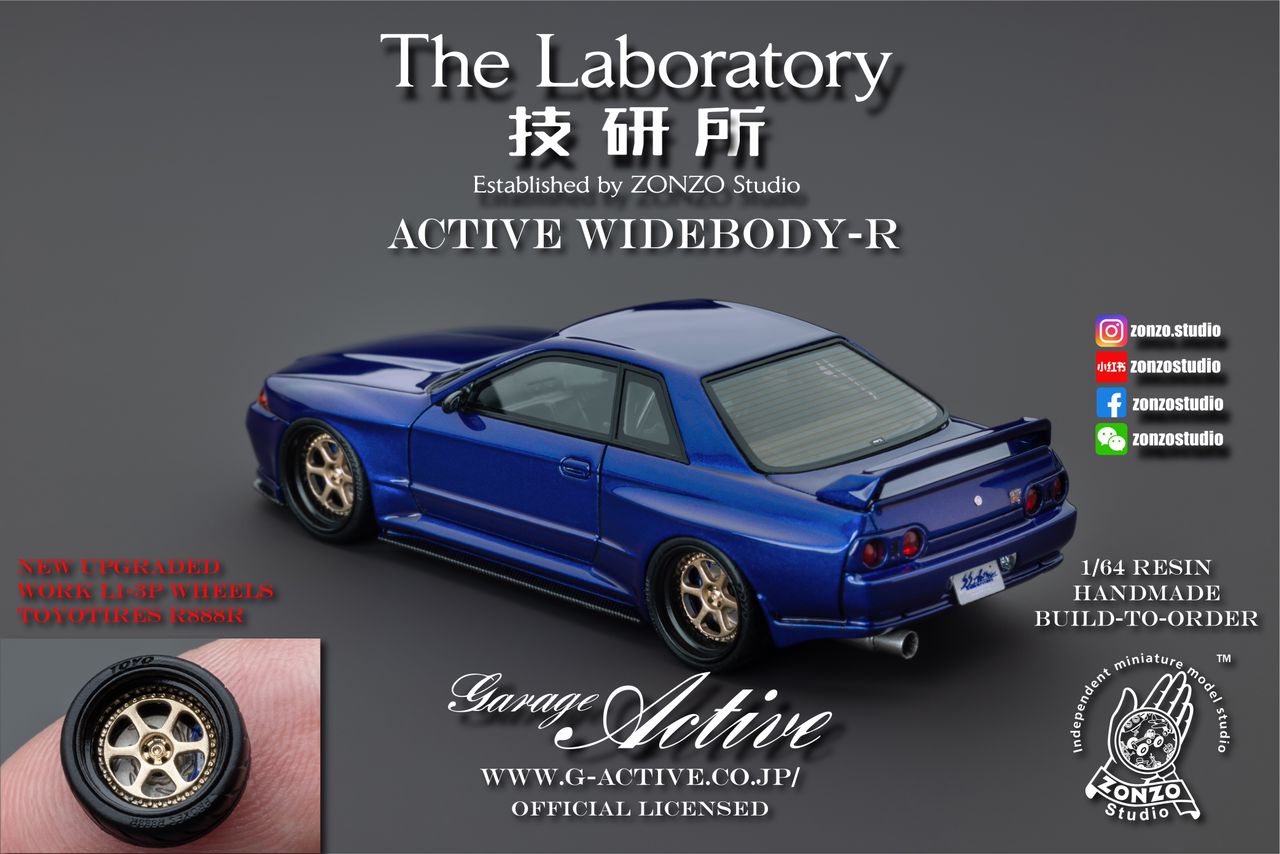 The Laboratory 1/64  RESIN Active Widebody-R R32 (Garage Active) - Metallic Blue