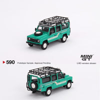 MINI GT 1/64 Land Rover Defender 110 1985 Country Station Wagon Trident Green LHD MGT00590-L