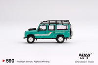 MINI GT 1/64 Land Rover Defender 110 1985 Country Station Wagon Trident Green LHD MGT00590-L