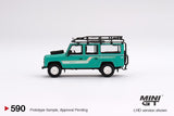 PREORDER MINI GT 1/64 Land Rover Defender 110 1985 Country Station Wagon Trident Green LHD MGT00590-L (Approx. Release Date : OCTOBER 2023 subject to manufacturer's final decision)