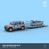 TIME MICRO 1/64 Nissan GT-R R32 with Trailer and Jeep Set Gulf