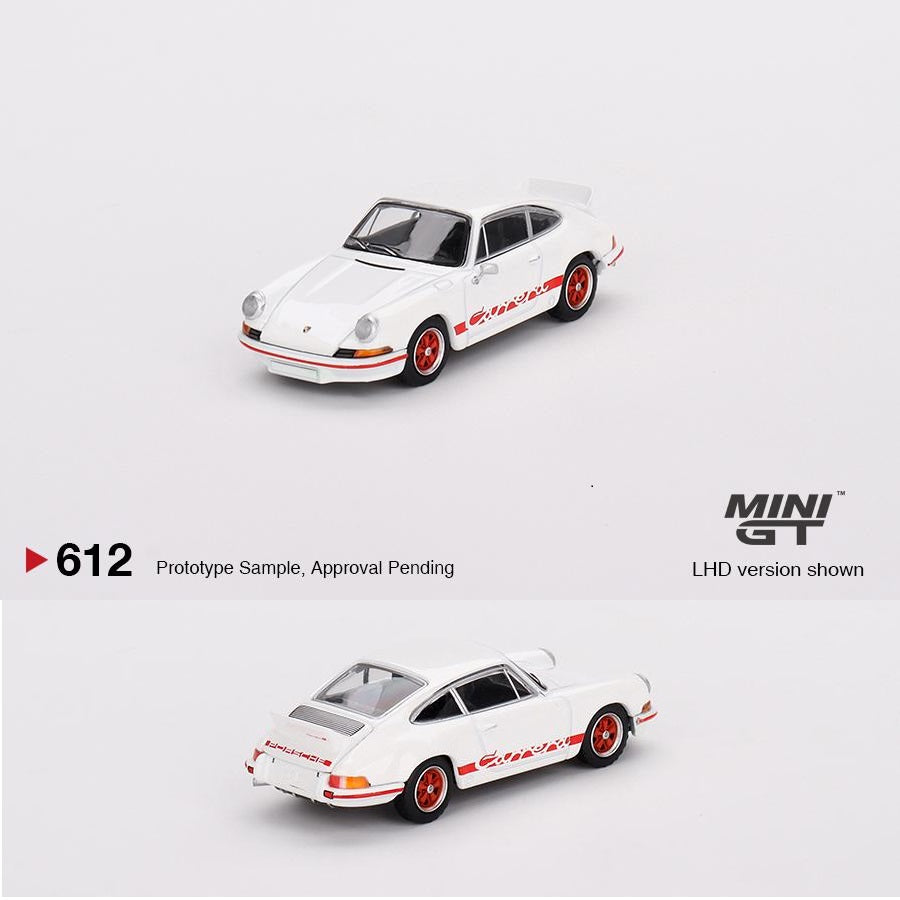 MINI GT 1/64 Porsche 911 Carrera RS 2.7 Grand Prix White with Red Livery LHD MGT00612-L